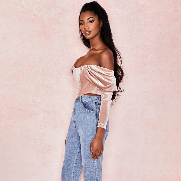 elegant pink ruched crop female puff sleeve slash neck slim fashion cropped bustier streetwear, White
elegant pink ruched crop female puff sleeve slash neck slim fashion cropped bustier streetwear, White