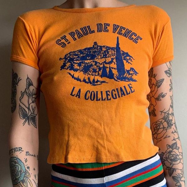 women's t-shirt french st--de-vence chic print t shirts orange cotton crop vintage tshirt o-neck short sleeve summer brand fas, White
women's t-shirt french st--de-vence chic print t shirts orange cotton crop vintage tshirt o-neck short sleeve summer brand fas, White