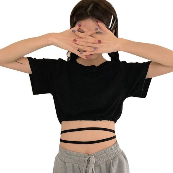 women's t-shirt daxin summer korean style fashion personality tie rope t shirt women slim short short-sleeved lady top, White
women's t-shirt daxin summer korean style fashion personality tie rope t shirt women slim short short-sleeved lady top, White
