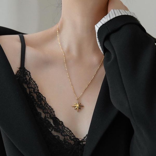 pendant necklaces 18k gold luxury eight-pointed star necklace long autumn sweater chain simple design non-fading 316 l stainless steel acces, Silver
pendant necklaces 18k gold luxury eight-pointed star necklace long autumn sweater chain simple design non-fading 316 l stainless steel acces, Silver