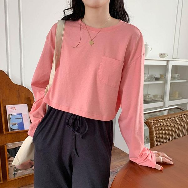 women's t-shirt harajuku 2021 spring autumn korean style vintage clothes fashion friends personality pocket pink long sleeve women, White
women's t-shirt harajuku 2021 spring autumn korean style vintage clothes fashion friends personality pocket pink long sleeve women, White