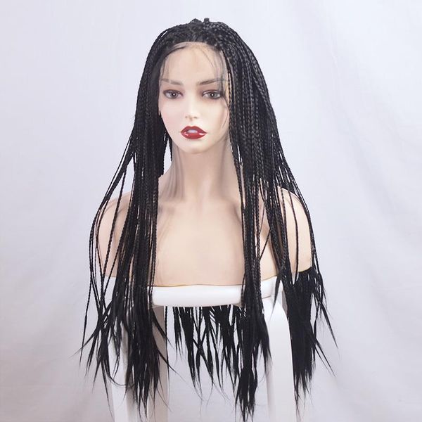 box braided lace front synthetic wig simulation human hair lace-frontal wigs for black women q002, Black;brown
box braided lace front synthetic wig simulation human hair lace-frontal wigs for black women q002, Black;brown