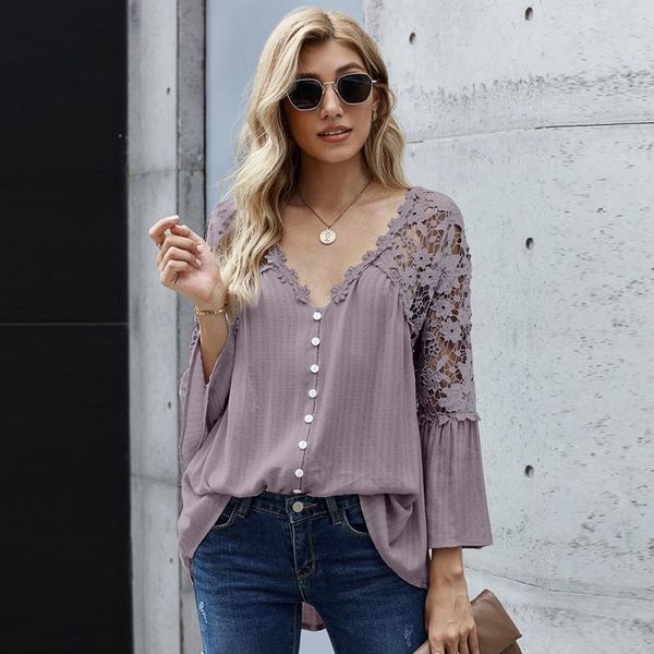 women's blouses & shirts women hollow lace stitching shirt temperament spring autumn loose fashion v-neck pullover single-breasted boh, White
women's blouses & shirts women hollow lace stitching shirt temperament spring autumn loose fashion v-neck pullover single-breasted boh, White