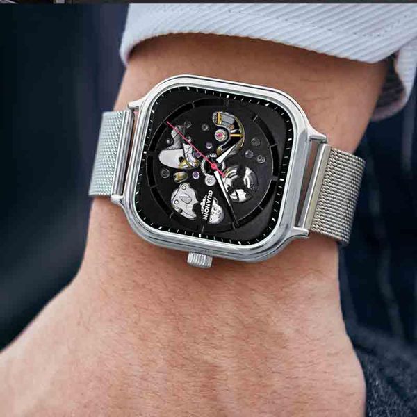 wristwatches guanqin mechanical watch skelton for men automatic movement sapphire waterproof luminous square numberless dial metal band, Slivery;brown
wristwatches guanqin mechanical watch skelton for men automatic movement sapphire waterproof luminous square numberless dial metal band, Slivery;brown