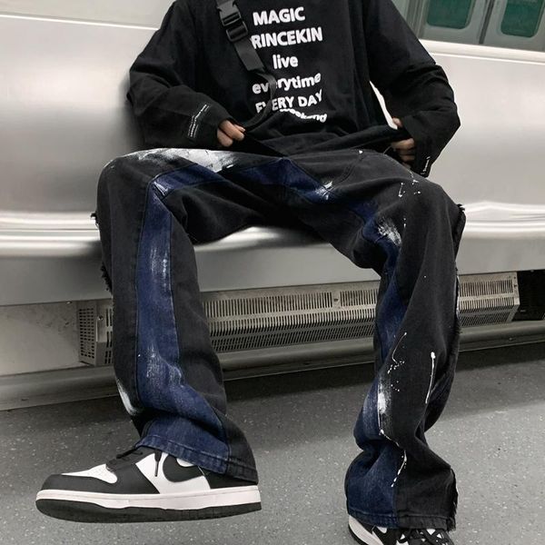 men's jeans american high street trend autumn and winter personalized color matching painting casual pants boyfriend, Blue
men's jeans american high street trend autumn and winter personalized color matching painting casual pants boyfriend, Blue