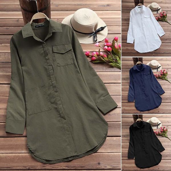 women's blouses & shirts zanzea 2021 button long for woman blouse fashion autumn casual lapel asymmetrical tunic female sleeve chemise, White
women's blouses & shirts zanzea 2021 button long for woman blouse fashion autumn casual lapel asymmetrical tunic female sleeve chemise, White