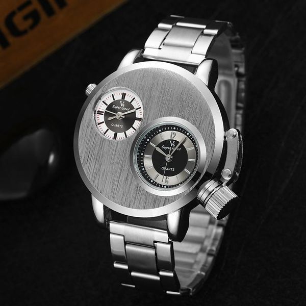 wristwatches v6 double time zone silver watch male quartz clock unique design sport luxury wrist watches drop relojes hombre, Slivery;brown
wristwatches v6 double time zone silver watch male quartz clock unique design sport luxury wrist watches drop relojes hombre, Slivery;brown