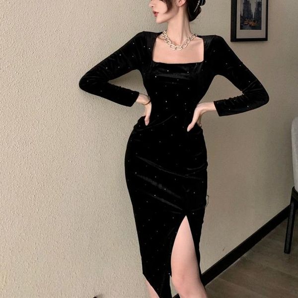 casual dresses black velvet long dress women elegant vintage square collar sleeve korean evening party 2021 autumn, Black;gray
casual dresses black velvet long dress women elegant vintage square collar sleeve korean evening party 2021 autumn, Black;gray