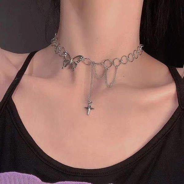 chains halloween women's neck chain punk stitching hollow circle butterfly pendant necklace goth, Silver
chains halloween women's neck chain punk stitching hollow circle butterfly pendant necklace goth, Silver