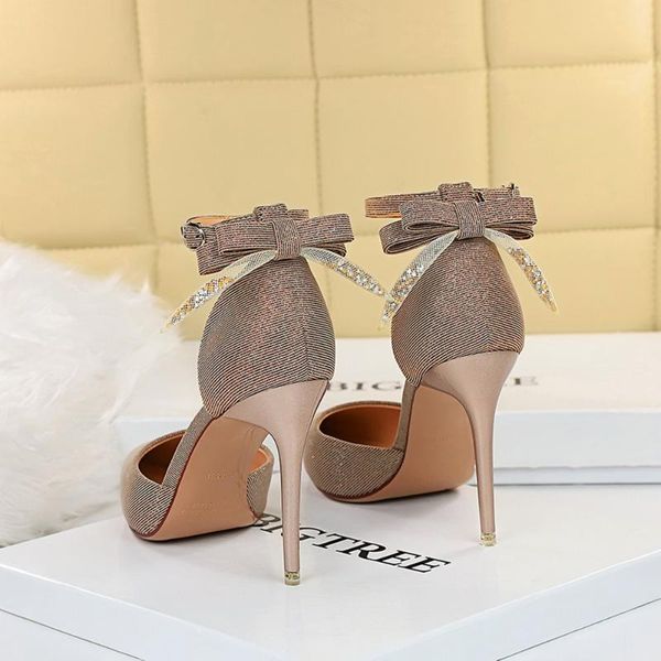 dress shoes 2021 high heels shallow mouth pointed toe hollow bow sandals wedding bride quality with elegant designer, Black