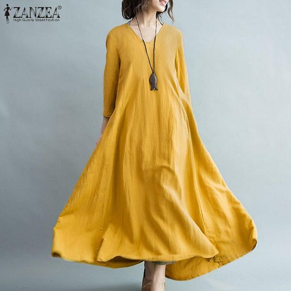 casual dresses female solid sundress plus size women's autumn cotton maxi dress zanzea vintage v neck vestidos loose robe femme s-5xl, Black;gray
casual dresses female solid sundress plus size women's autumn cotton maxi dress zanzea vintage v neck vestidos loose robe femme s-5xl, Black;gray