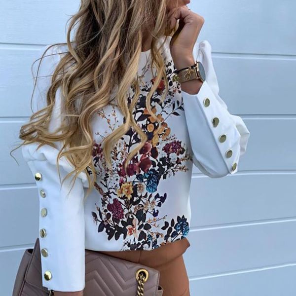 women printed metal button detail blouse autumn office lady casual round neck solid long sleeve shirt elegant pullover d30, White
women printed metal button detail blouse autumn office lady casual round neck solid long sleeve shirt elegant pullover d30, White