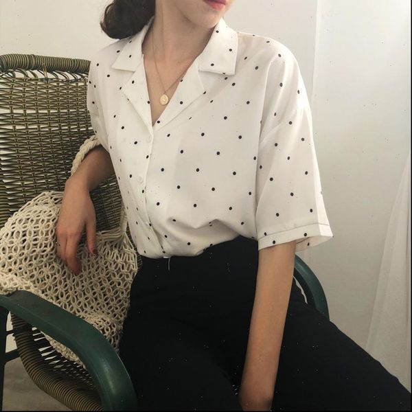 womens clothing fashion women polka dot summer short sleeve blouse womens turn down collar casual short, White
womens clothing fashion women polka dot summer short sleeve blouse womens turn down collar casual short, White