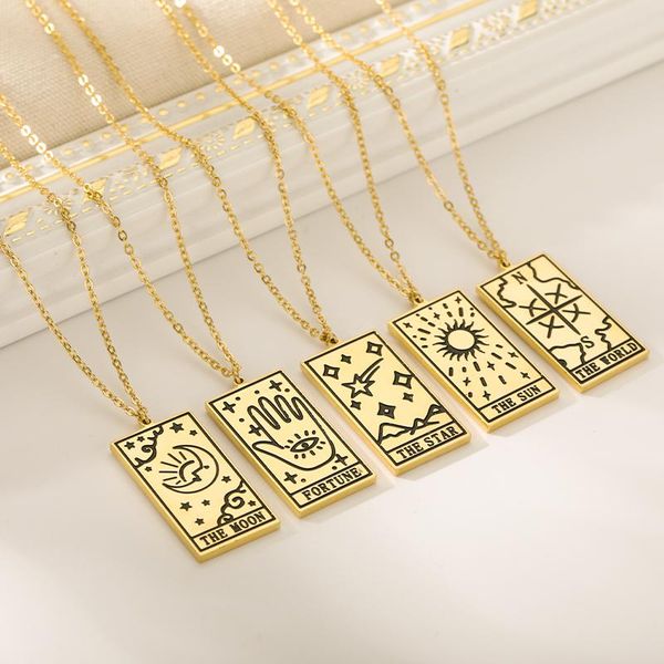 pendant necklaces 2021 creative girl's colorful enamel tarot card necklace gold platd square moon sun world love power couple, Silver
pendant necklaces 2021 creative girl's colorful enamel tarot card necklace gold platd square moon sun world love power couple, Silver