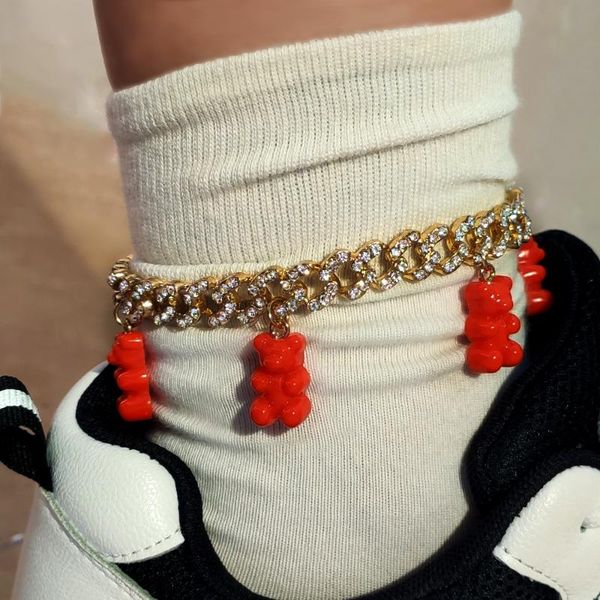anklets iced out shiny golden chunky metal chain anklet for women men cute colorful resin bear animal cuban link hiphop jewelry, Red;blue 
anklets iced out shiny golden chunky metal chain anklet for women men cute colorful resin bear animal cuban link hiphop jewelry, Red;blue