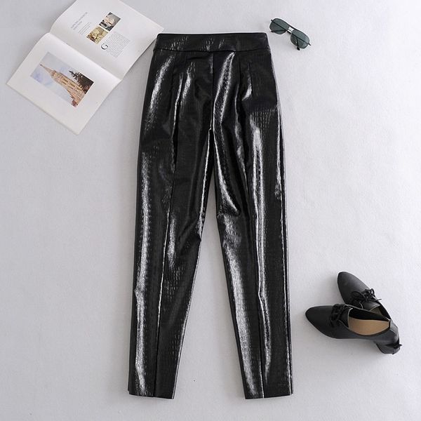 2021 new black faux leather womens high waist pencil pants autumn winter trousers 8vnl, Black;white
2021 new black faux leather womens high waist pencil pants autumn winter trousers 8vnl, Black;white