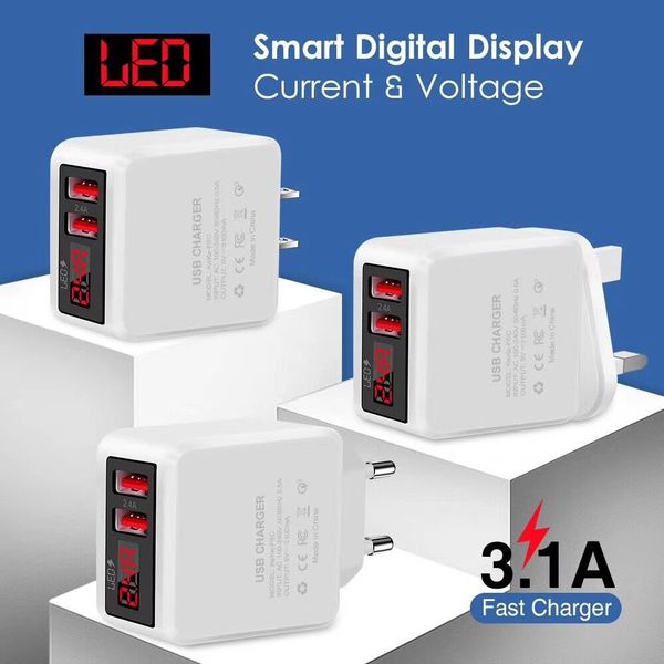 fast speed dual usb ports 3.1a led display eu us uk ac home travel wall charger adapter for iphone samsung tablet pc media player with box
fast speed dual usb ports 3.1a led display eu us uk ac home travel wall charger adapter for iphone samsung tablet pc media player with box