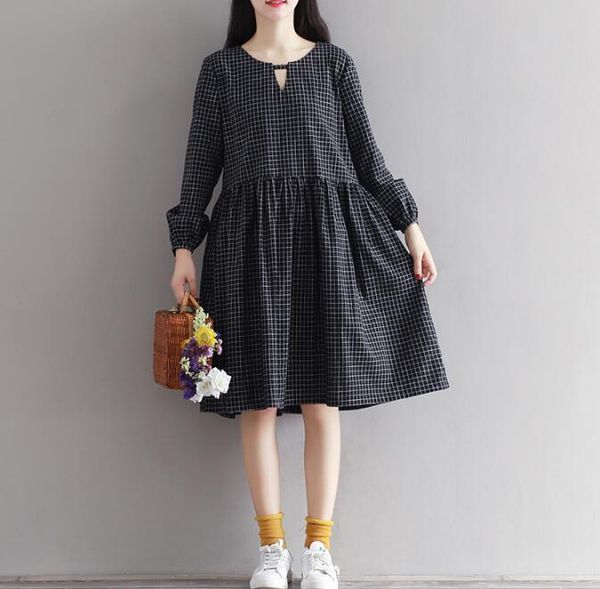 casual dresses preppy cotton linen dress spring women vintage mori black white plaid long sleeve pleated bottom vestido 597, Black;gray
casual dresses preppy cotton linen dress spring women vintage mori black white plaid long sleeve pleated bottom vestido 597, Black;gray