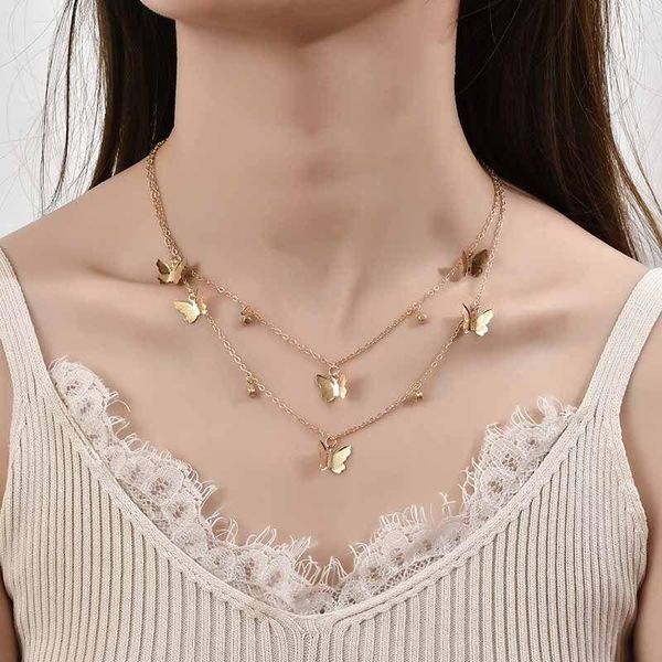 pendant necklaces fashion butterfly necklace alloy double-layer clavicle chain dangle female jewelry gift, Silver
pendant necklaces fashion butterfly necklace alloy double-layer clavicle chain dangle female jewelry gift, Silver