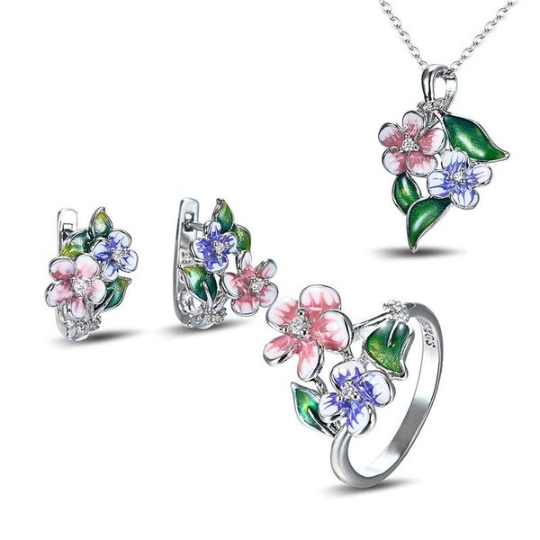 earrings & necklace boho multicolor enamel flower leaf rings pendant necklaces for women cz stone inlay fashion jewelry sets party gift, Silver
earrings & necklace boho multicolor enamel flower leaf rings pendant necklaces for women cz stone inlay fashion jewelry sets party gift, Silver