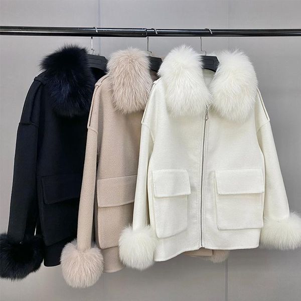 women's fur & faux 2021 ladies genuine collar real wool coats zipper woman winter jacket with pockets streetwear, Black
women's fur & faux 2021 ladies genuine collar real wool coats zipper woman winter jacket with pockets streetwear, Black
