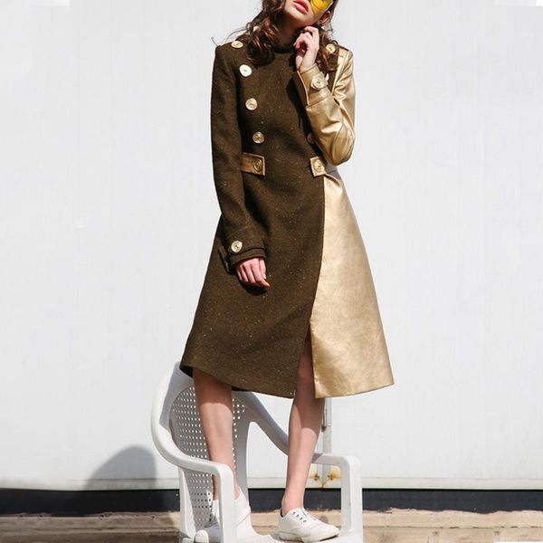 women's wool & blends 2021 autunm long trench fashion temperament slim-fit woolen dress champagne pu young wind coat women, Black
women's wool & blends 2021 autunm long trench fashion temperament slim-fit woolen dress champagne pu young wind coat women, Black
