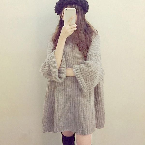 women's sweaters women autumn winter pullover sweater solid color bat sleeved round collar loose bottom sweet femele clothes, White;black
women's sweaters women autumn winter pullover sweater solid color bat sleeved round collar loose bottom sweet femele clothes, White;black