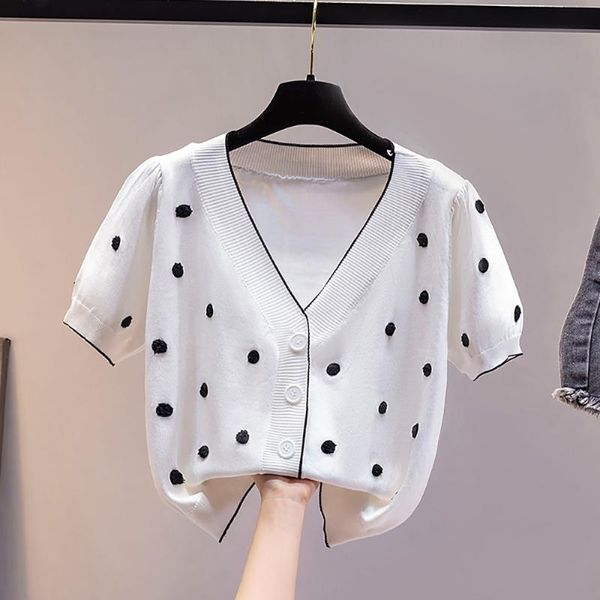 women's knits & tees casual dot summer thin knitted sweater cardigan women fashion patchwork loose baggy puff short sleeve v-neck big b, White
women's knits & tees casual dot summer thin knitted sweater cardigan women fashion patchwork loose baggy puff short sleeve v-neck big b, White