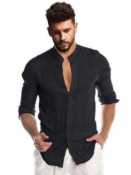 men stand neck button up shirt 60xr#, White;black 
men stand neck button up shirt 60xr#, White;black
