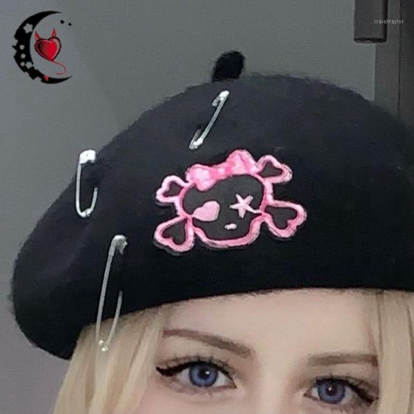 harajuku girl gothic skull black beret hats women casual grunge punk hip hop rock streetwear fashion woolen caps berets, Blue;gray
harajuku girl gothic skull black beret hats women casual grunge punk hip hop rock streetwear fashion woolen caps berets, Blue;gray
