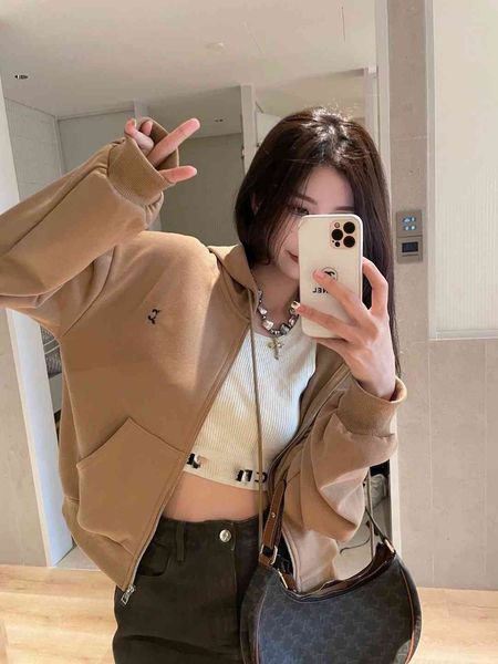 early autumn new ce chest small label embroidery casual loose simple short zipper hooded terry sweater women's coat, Black
early autumn new ce chest small label embroidery casual loose simple short zipper hooded terry sweater women's coat, Black