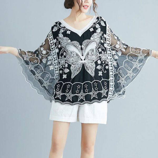 women's blouses & shirts summer fairy lace and chiffon women flare sleeve embroidery butterfly casual crochet hollow out blouse, White
women's blouses & shirts summer fairy lace and chiffon women flare sleeve embroidery butterfly casual crochet hollow out blouse, White