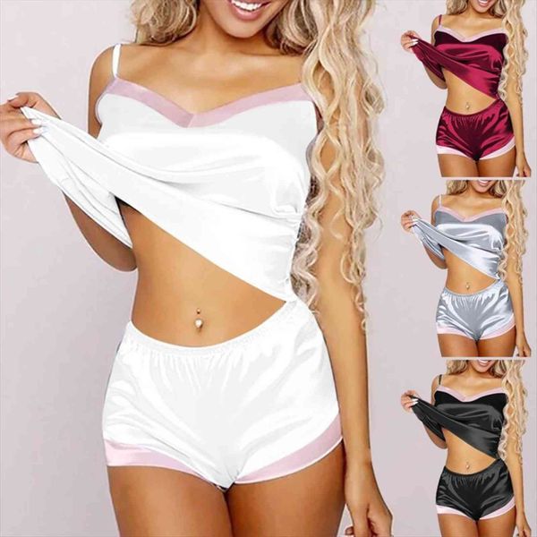 pajamas satin silk women sleepwear set patchwork colour seamless nightwear v neck home clothes, Black;red
pajamas satin silk women sleepwear set patchwork colour seamless nightwear v neck home clothes, Black;red
