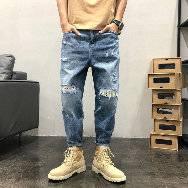 men's pants jeans trend ripped patch cloth tide brand street hip-hop blue loose harem trouser clothing, Black
men's pants jeans trend ripped patch cloth tide brand street hip-hop blue loose harem trouser clothing, Black