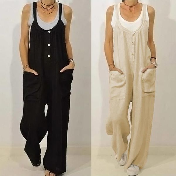 women's jumpsuits & rompers summer cotton linen jumpsuit solid color wide leg pants u neck sleevelss buttons pocket casual loose romper, Black;white
women's jumpsuits & rompers summer cotton linen jumpsuit solid color wide leg pants u neck sleevelss buttons pocket casual loose romper, Black;white