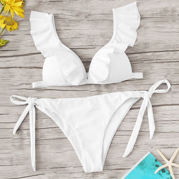 bikinis women swimsuit ruffle biquini set leaves printed bathing suits beachwear brazilian swimwear 210305, White;black
bikinis women swimsuit ruffle biquini set leaves printed bathing suits beachwear brazilian swimwear 210305, White;black