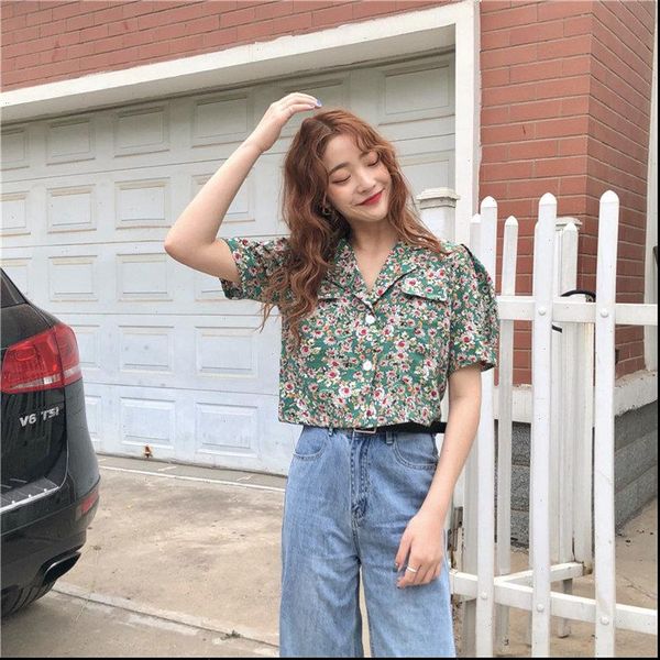 print floral vintage sweet notched summer 2021 elegant casual women loose retro fashion all match shirts 2 colors, White
print floral vintage sweet notched summer 2021 elegant casual women loose retro fashion all match shirts 2 colors, White