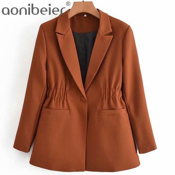 women's suits & blazers aonibeier ol style office lady brown notched collar single button elastic waist slim women casual jacket autumn, White;black
women's suits & blazers aonibeier ol style office lady brown notched collar single button elastic waist slim women casual jacket autumn, White;black