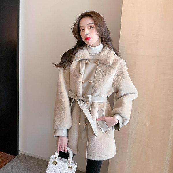 women's fur & faux mink hair thick warm coat for women winter chic turn down collar long sleeve jacket lady double brested outwear, Black
women's fur & faux mink hair thick warm coat for women winter chic turn down collar long sleeve jacket lady double brested outwear, Black