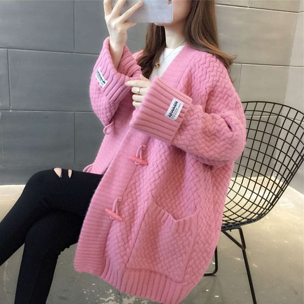 2021woolen women's cardigan mid long 2020 new korean autumn winter coat sweater loose lazy style, White;black
2021woolen women's cardigan mid long 2020 new korean autumn winter coat sweater loose lazy style, White;black