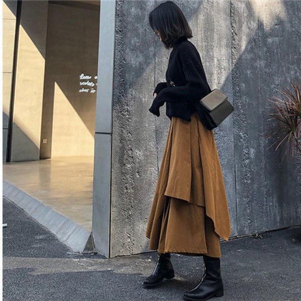 women 2021 spring autumn fashion solid skirt female causal high waist irregular hem skirt ladies chic elegant skirts faldas b994, Black
women 2021 spring autumn fashion solid skirt female causal high waist irregular hem skirt ladies chic elegant skirts faldas b994, Black