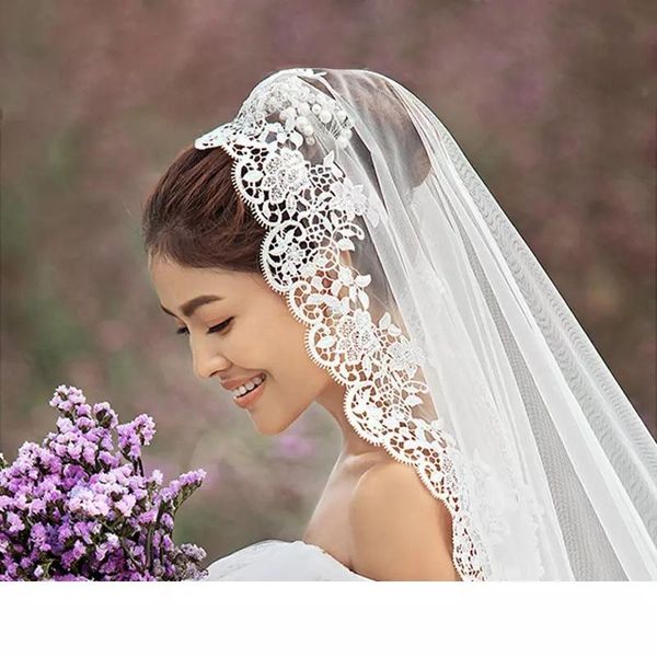 bridal veils ivory lace applique edge 300cm wedding accessories chapel with comb, Black