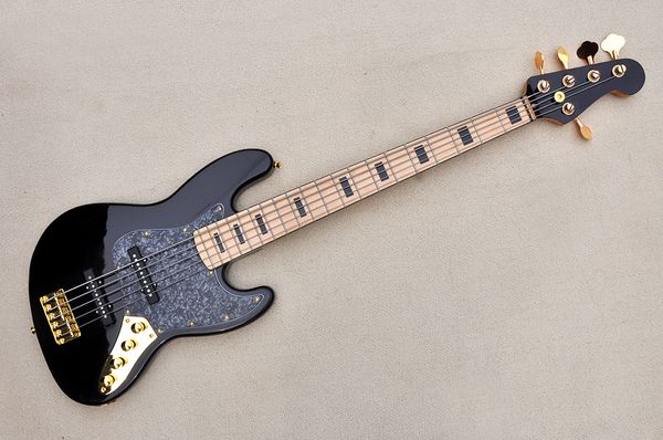 factory custom black 5-string electric bass guitar with active circuit black pearl pickguard gold hardwares maple fretboard can be customize
factory custom black 5-string electric bass guitar with active circuit black pearl pickguard gold hardwares maple fretboard can be customize