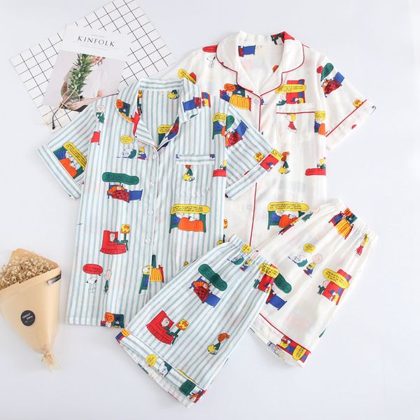 2021 new 100% cotton short-sleeved ladies suit shorts cute cartoon printing japanese style simple pajamas home service vcny, Black;brown
2021 new 100% cotton short-sleeved ladies suit shorts cute cartoon printing japanese style simple pajamas home service vcny, Black;brown