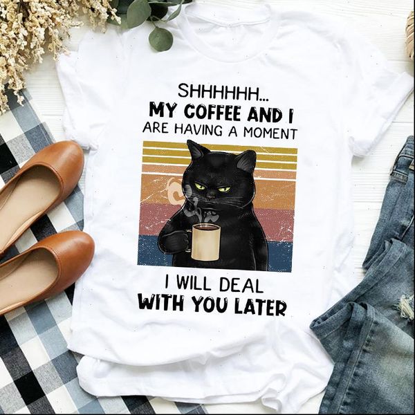 women lady cartoon cat coffee funny 90s trend fashion print tshirt shirt clothes graphic female t tee womens t shirt, White
women lady cartoon cat coffee funny 90s trend fashion print tshirt shirt clothes graphic female t tee womens t shirt, White