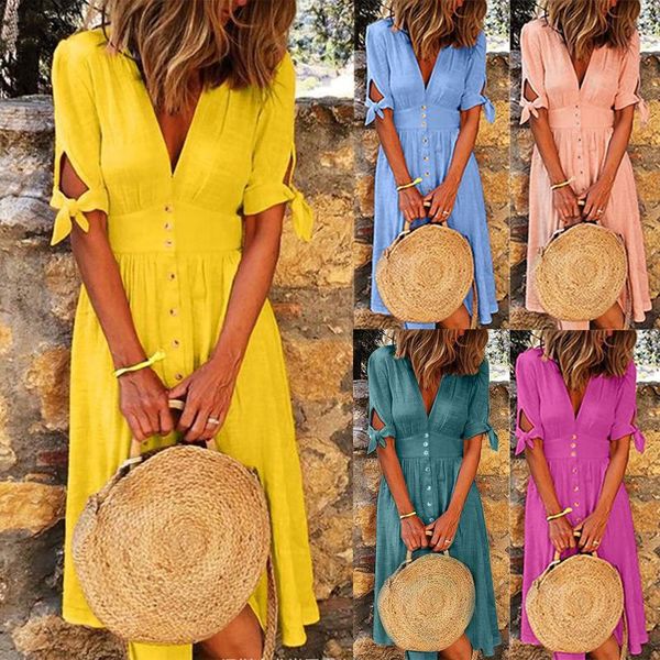 casual dresses for women 2021 women's fashion short sleeve frenulum v-neck button plus size dress elegant party, Black;gray
casual dresses for women 2021 women's fashion short sleeve frenulum v-neck button plus size dress elegant party, Black;gray