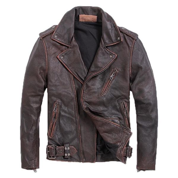 men's leather & faux retro reddish brown genuine cowhide jacket heavy motorcycle clothing coat casual slim fit plus sie, Black
men's leather & faux retro reddish brown genuine cowhide jacket heavy motorcycle clothing coat casual slim fit plus sie, Black