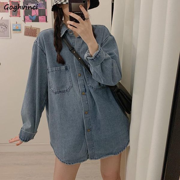women's blouses & shirts women denim casual loose long sleeve turn-down collar pockets korean style fashion vintage female button up, White
women's blouses & shirts women denim casual loose long sleeve turn-down collar pockets korean style fashion vintage female button up, White
