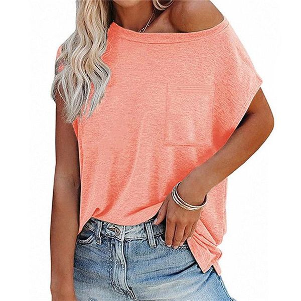 women's t-shirt 2021 t-shirts summer fashion solid color pocket off shoulder o-neck short sleeve female's harajuku, White
women's t-shirt 2021 t-shirts summer fashion solid color pocket off shoulder o-neck short sleeve female's harajuku, White