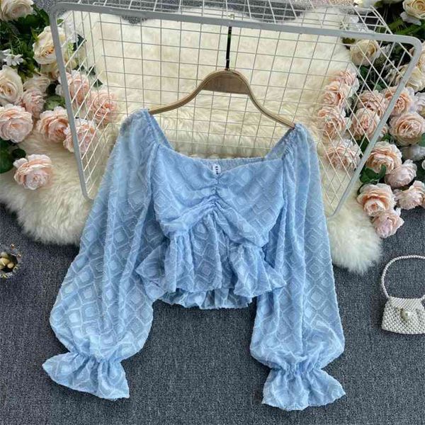 women's blouse blue cropped chiffon fashion spring summer square collar puff sleeve ruffles short female blusas 210603, White
women's blouse blue cropped chiffon fashion spring summer square collar puff sleeve ruffles short female blusas 210603, White